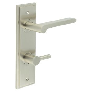 Fitzrovia Door Handle Din Bathroom Backplate Satin Nickel & Turn & Release