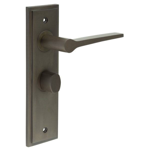 Knightsbridge Door Handle Bathroom Backplate Dark Bronze & Turn & Release