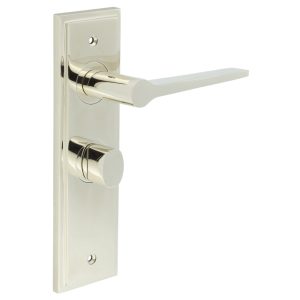 Knightsbridge Door Handle Bathroom Backplate Polished Nickel & Turn & Release