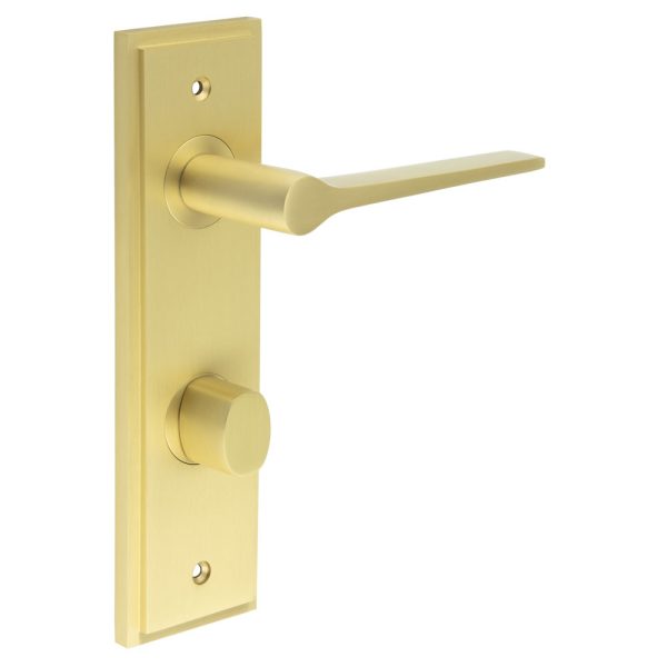 Knightsbridge Door Handle Din Bathroom Backplate Satin Brass & Turn & Release