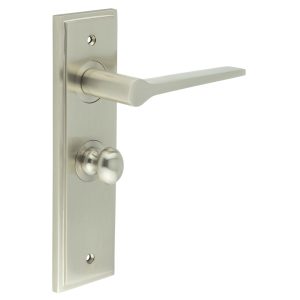 Knightsbridge Door Handle Bathroom Backplate Satin Nickel & Turn & Release