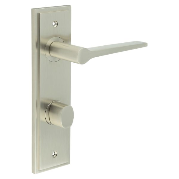 Knightsbridge Door Handle Din Bathroom Backplate Satin Nickel & Turn & Release