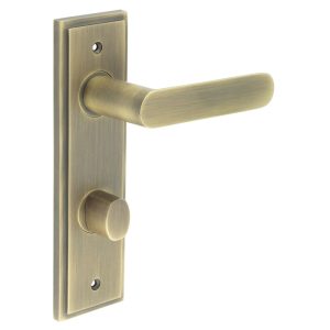 Kensington Door Handle Din Bathroom Backplate Antique Brass & Turn & Release