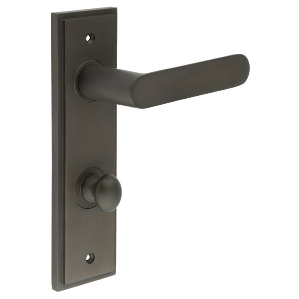 Kensington Door Handle Din Bathroom Backplate Dark Bronze & Turn & Release