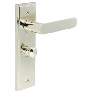 Kensington Door Handle Bathroom Backplate Polished Nickel & Turn & Release