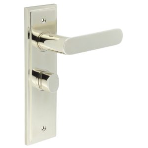 Kensington Door Handle Bathroom Backplate Polished Nickel & Turn & Release