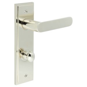 Kensington Door Handle Din Bathroom Backplate Polished Nickel & Turn & Release