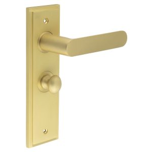 Kensington Door Handle Bathroom Backplate Satin Brass & Turn & Release