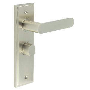 Kensington Door Handle Bathroom Backplate Satin Nickel & Turn & Release