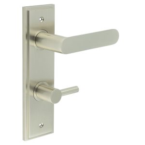 Kensington Door Handle Din Bathroom Backplate Satin Nickel & Turn & Release