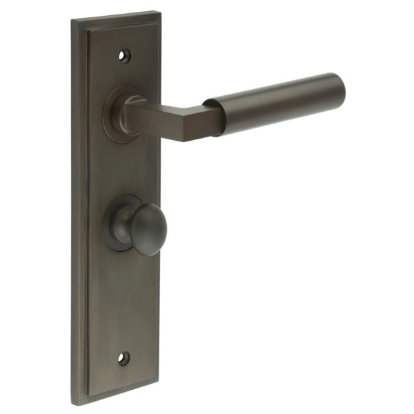 Westminster Door Handle Bathroom Backplate Dark Bronze & Turn & Release