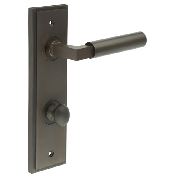 Westminster Door Handle Din Bathroom Backplate Dark Bronze & Turn & Release