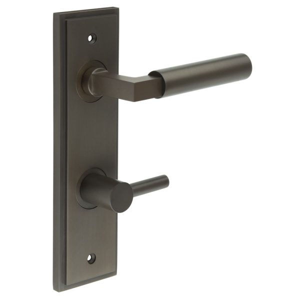 Westminster Door Handle Din Bathroom Backplate Dark Bronze & Turn & Release