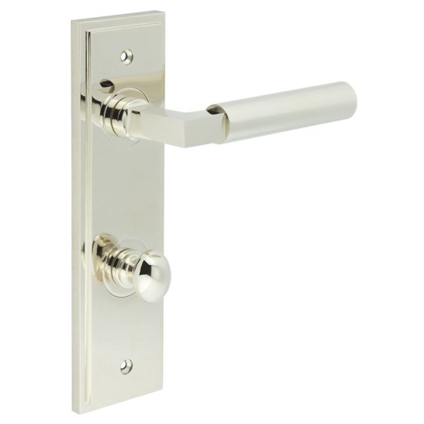 Westminster Door Handle Din Bathroom Backplate Polished Nickel & Turn & Release