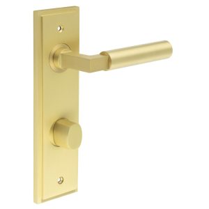 Westminster Door Handle Din Bathroom Backplate Satin Brass & Turn & Release