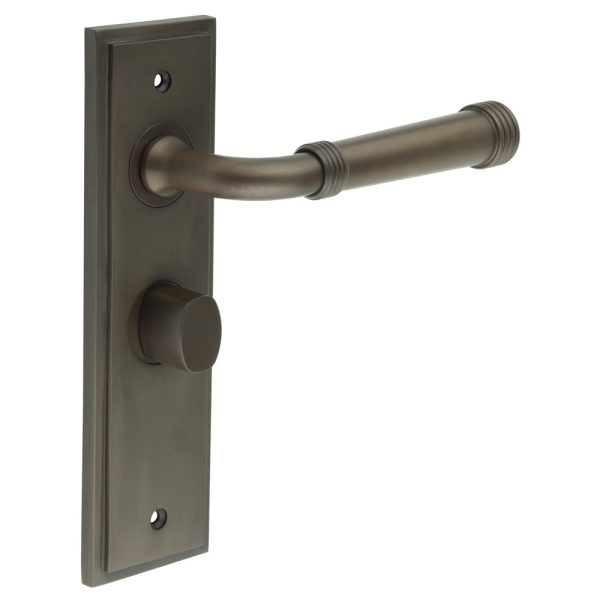 Highgate Door Handle Bathroom Backplate Dark Bronze & Turn & Release