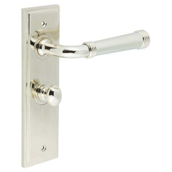 Highgate Door Handle Bathroom Backplate Polished Nickel & Turn & Release