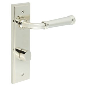 Highgate Door Handle Din Bathroom Backplate Polished Nickel & Turn & Release