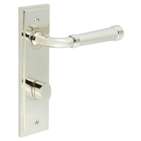 Highgate Door Handle Din Bathroom Backplate Polished Nickel & Turn & Release