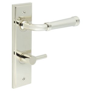 Highgate Door Handle Din Bathroom Backplate Polished Nickel & Turn & Release