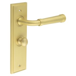 Highgate Door Handle Bathroom Backplate Satin Brass & Turn & Release