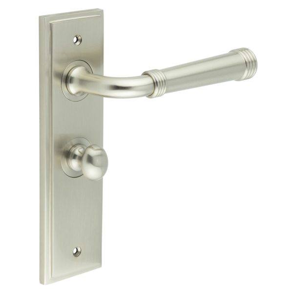 Highgate Door Handle Bathroom Backplate Satin Nickel & Turn & Release