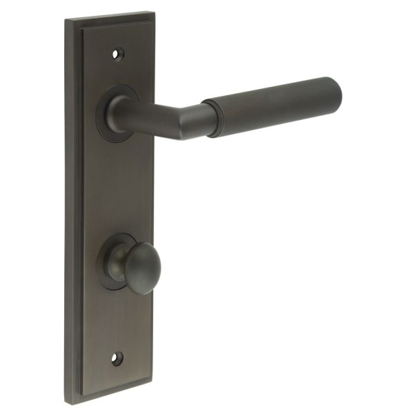 Piccadilly Door Handle Din Bathroom Backplate Dark Bronze & Turn & Release