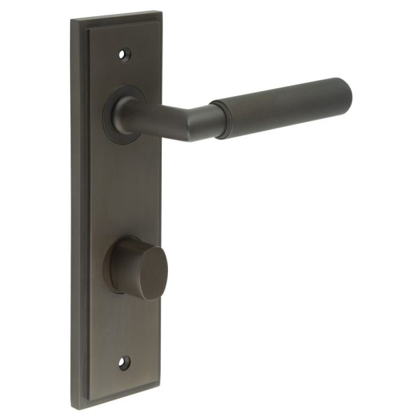 Piccadilly Door Handle Din Bathroom Backplate Dark Bronze & Turn & Release