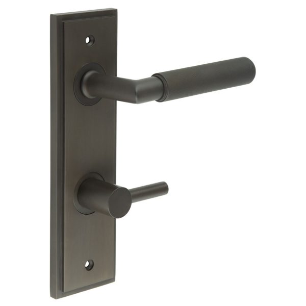 Piccadilly Door Handle Din Bathroom Backplate Dark Bronze & Turn & Release