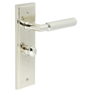 Piccadilly Door Handle Bathroom Backplate Polished Nickel & Turn & Release