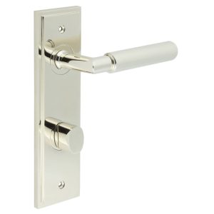 Piccadilly Door Handle Bathroom Din Backplate Polished Nickel & Turn & Release