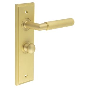 Piccadilly Door Handle Bathroom Backplate Satin Brass & Turn & Release