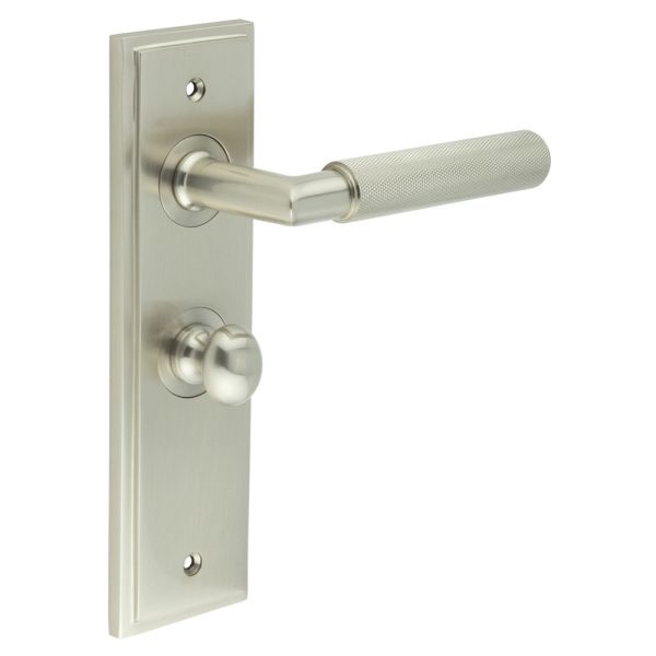 Piccadilly Door Handle Bathroom Backplate Satin Nickel & Turn & Release