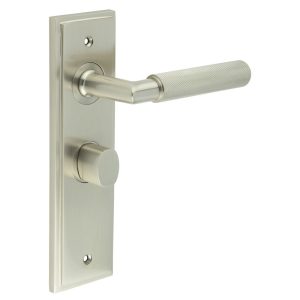 Piccadilly Door Handle Bathroom Backplate Satin Nickel & Turn & Release