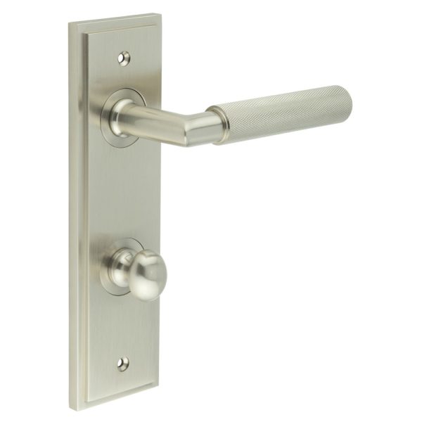 Piccadilly Door Handle Din Bathroom Backplate Satin Nickel & Turn & Release