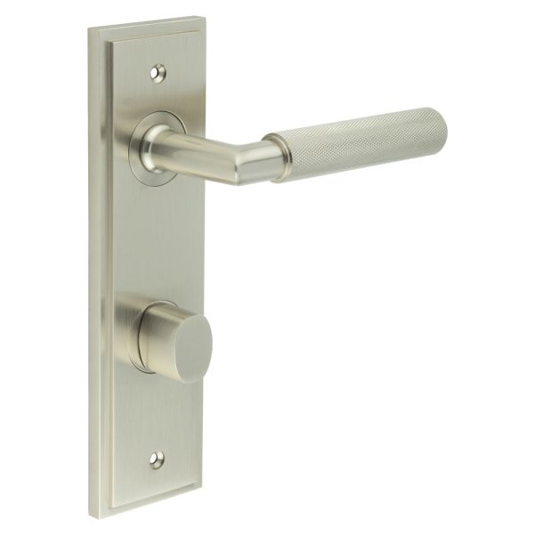 Piccadilly Door Handle Din Bathroom Backplate Satin Nickel & Turn & Release