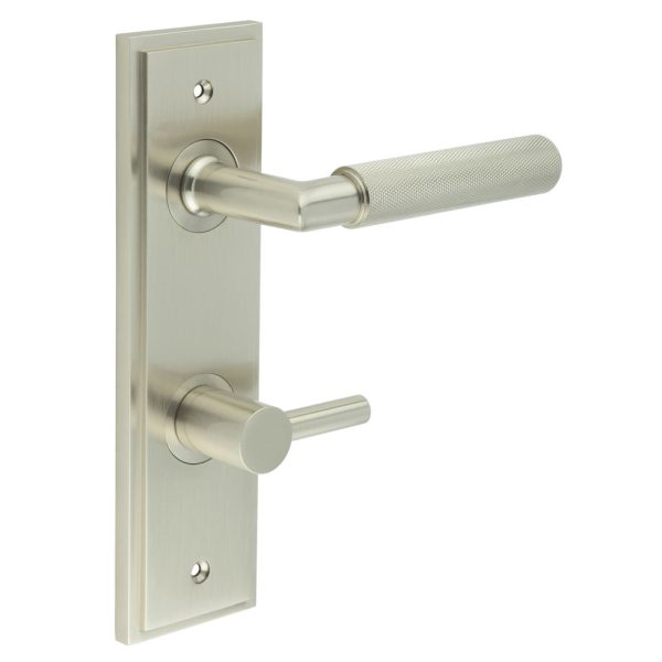 Piccadilly Door Handle Din Bathroom Backplate Satin Nickel & Turn & Release