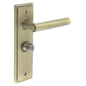 Richmond Door Handle Bathroom Backplate Antique Brass & Turn & Release