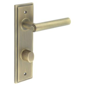 Richmond Door Handle Din Bathroom Backplate Antique Brass & Turn & Release