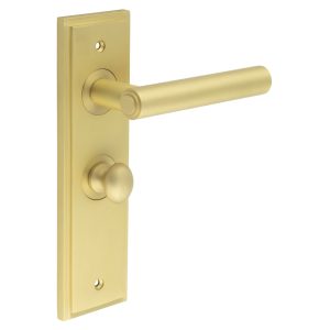 Richmond Door Handle Bathroom Backplate Satin Brass & Turn & Release