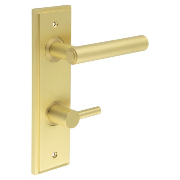 Richmond Door Handle Din Bathroom Backplate Satin Brass & Turn & Release