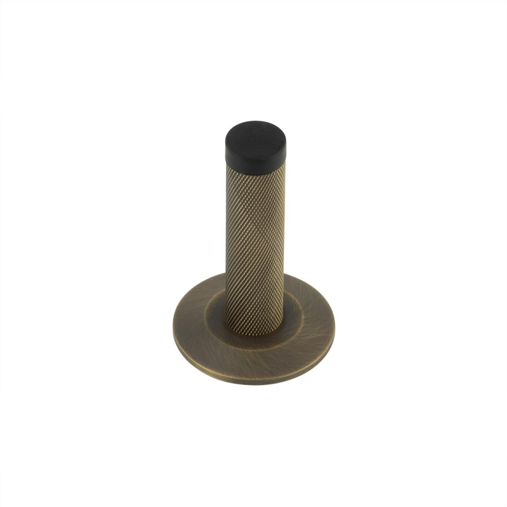 Burlington Knurled Wall Mounted Doorstops Chamfered Rose Antique Brass