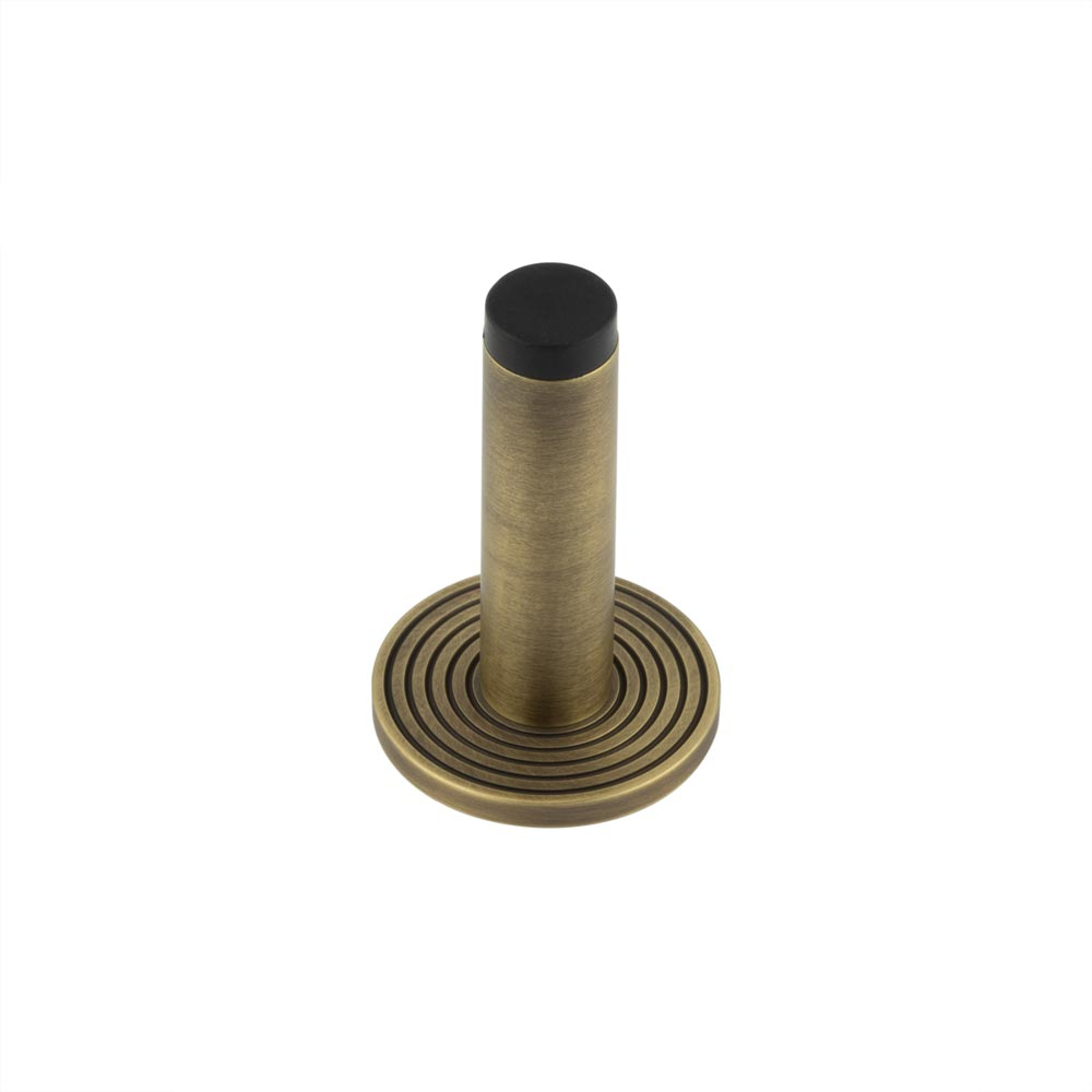 Burlington Plain Wall Mounted Door Stops Reeded Rose Antique Brass