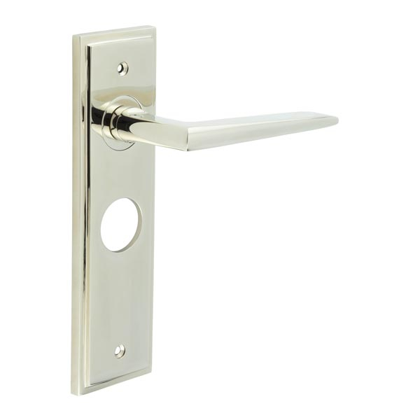 Mayfair Door Handle Bathroom Backplate Polished Nickel