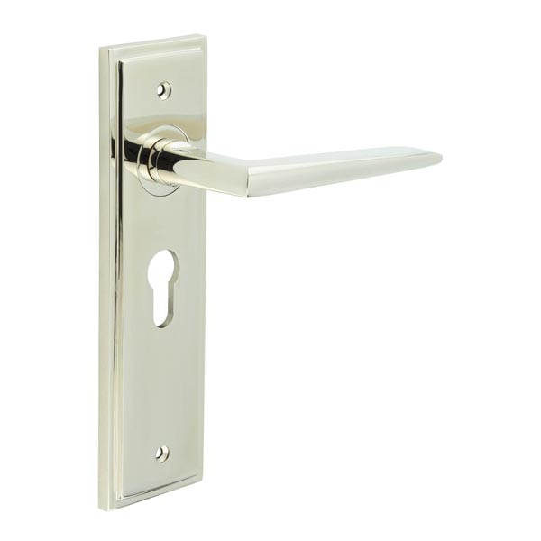 Mayfair Door Handle Euro Backplate Polished Nickel