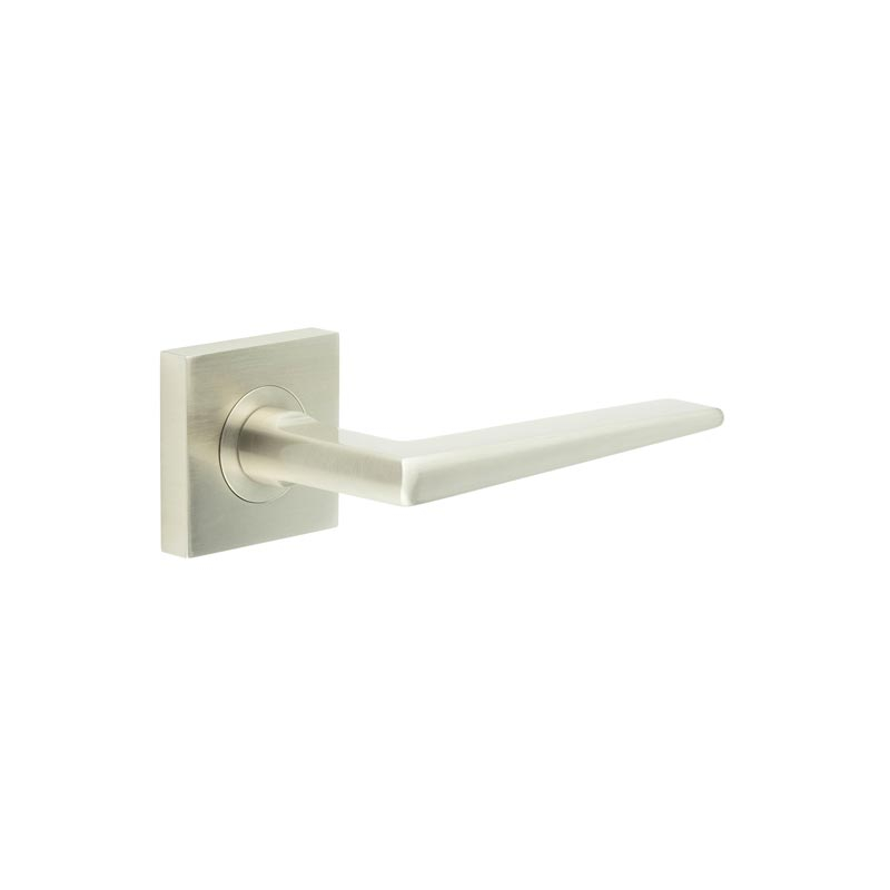 Mayfair Door Handle on Square Plain Rose Satin Nickel