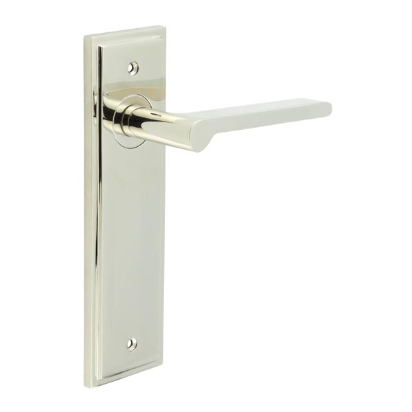 Fitzrovia Door Handle Latch Backplate Polished Nickel