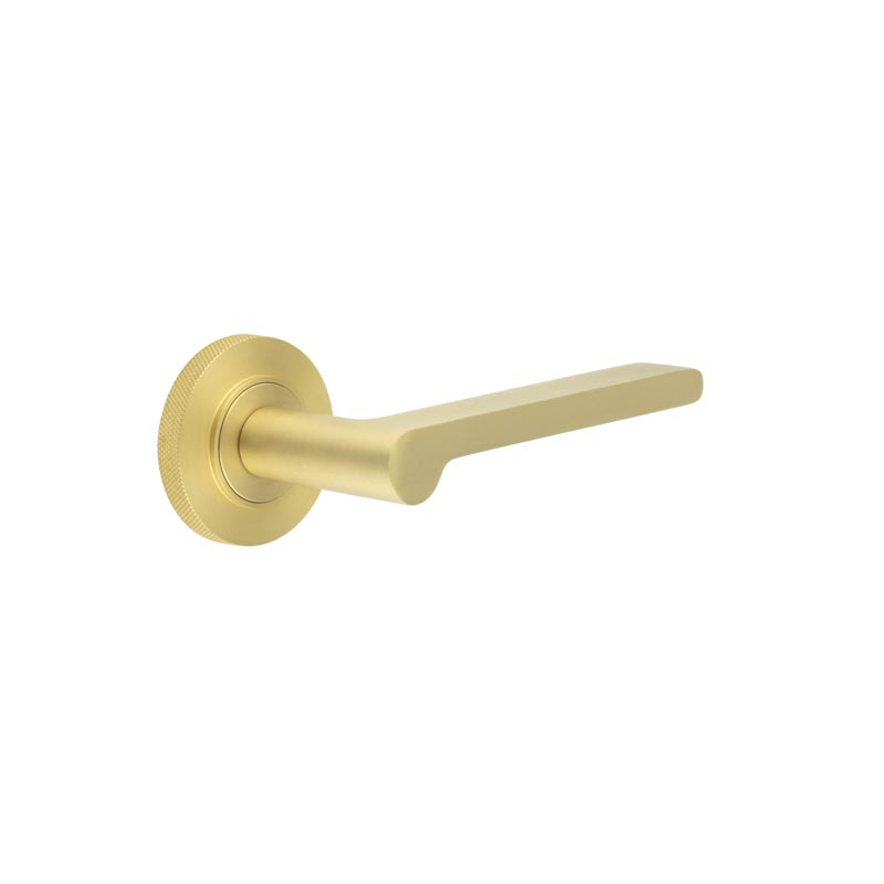 Fitzrovia Door Handles Knurled Rose Satin Brass