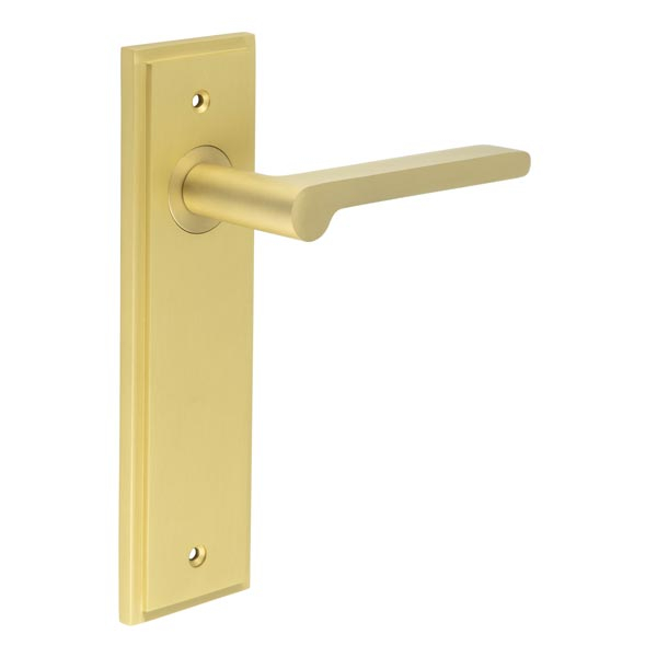 Fitzrovia Door Handle Latch Backplate Satin Brass