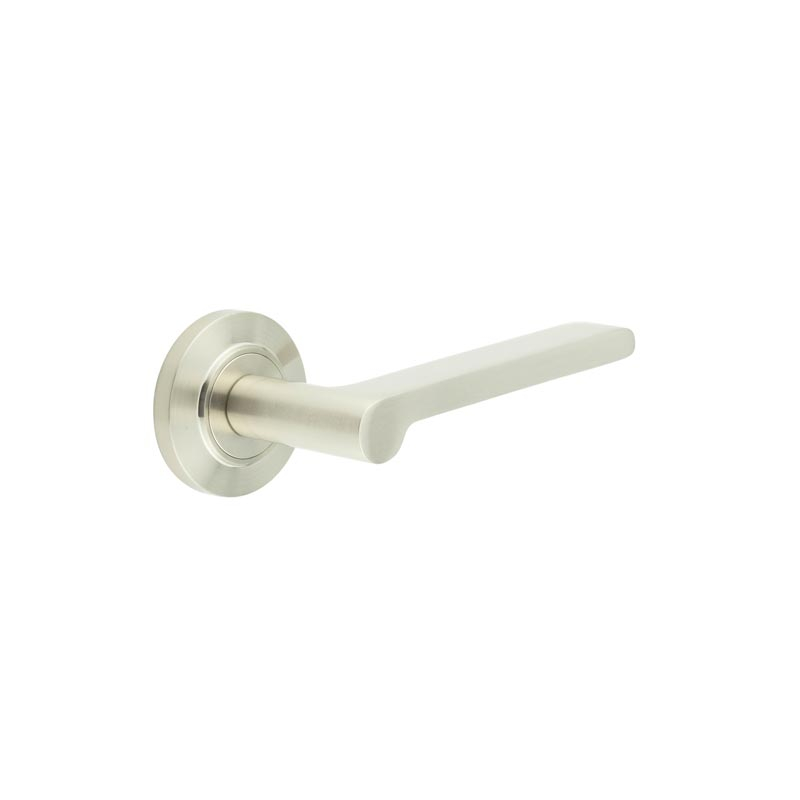 Fitzrovia Door Handles Chamfered Rose Satin Nickel